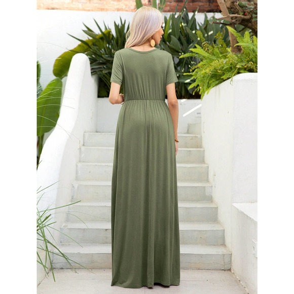 short sleeve Solid Hidden Pocket Maxi Dress - Picture 3 of 11